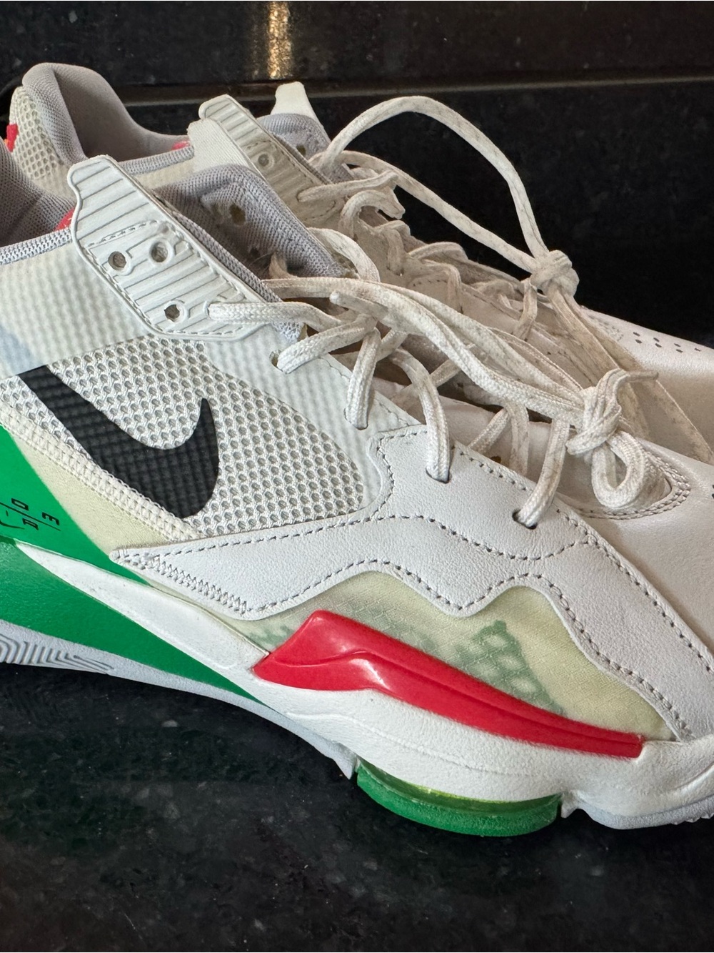 Nike Jordans Men’s White Sneakers with Green and Red Accents